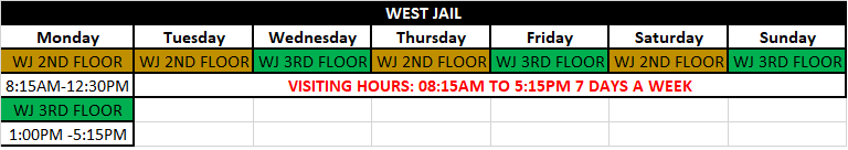 West Annex Visiting Schedule